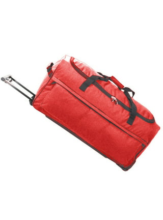 OIWAS Small Rolling Drop-Bottom Duffle Bag with Wheels 22 Carry-on Luggage  Tote Suitcase with Telescopic Handle, Red and Black