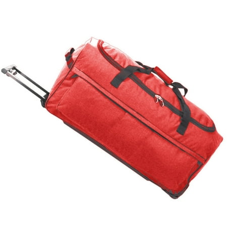 X Factor Rolling Duffel Bag Red Large 28 Inch with Multi-Pockets, Travel Duffle Bag with Rolling Wheels Drop Bottom Heavy-Duty Luggage, Upright Lightweight Travel Gear Collapsible Telescoping Handle