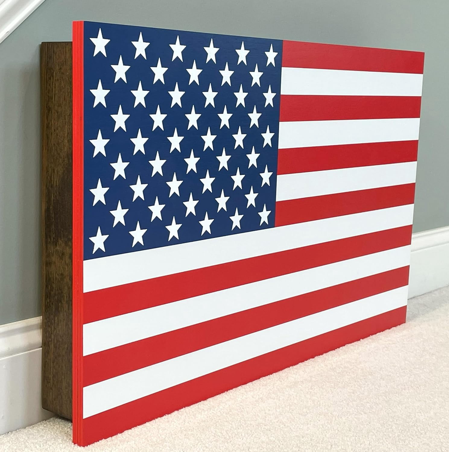 American Flag Concealed/Hidden Cabinet/Box for Guns, Knives, Anything. Configurable Pegboard Back, Removable Shelves. 31x19x4