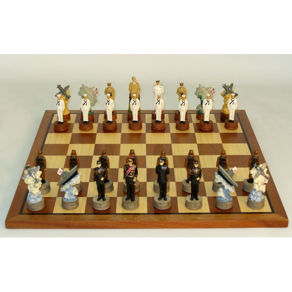 Pearl Harbor Resin Chessmen on Sapele/Maple Chess Set