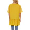 thumbnail image 4 of Tops fruncidos para mujer, cuello en V, costuras de encaje, dobladillo fruncido, manga corta, blusa informal para mujer para fiesta en la calle, oficina, amarillo S, 4 of 6