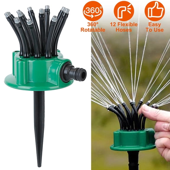 iMountek Lawn Garden Sprinkler Automatic Sprinklers 360° Adjustable Rotating 12 Tubes Lawn Irrigation System Watering Sprinkler for Garden