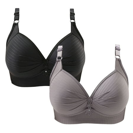 Crunowin Wireless Bra 2Pc Women s Plus Size  Solid Color Non-Steel Ring Gathering Casual Comfort Bras Gray 36/80BC