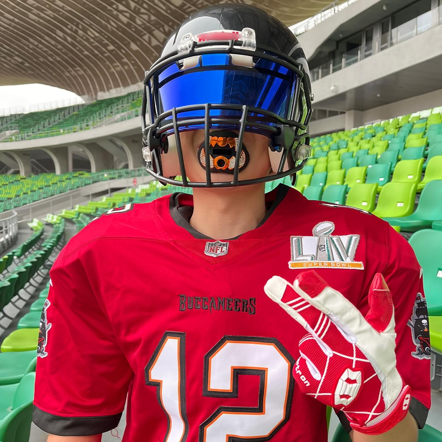 Football Mouth Guard with Connected Strap- 3D Beast Chrome Adult and Youth Mouth Guard-Mouth Piece for Sports for Maximum Air Flow and Teeth Protection