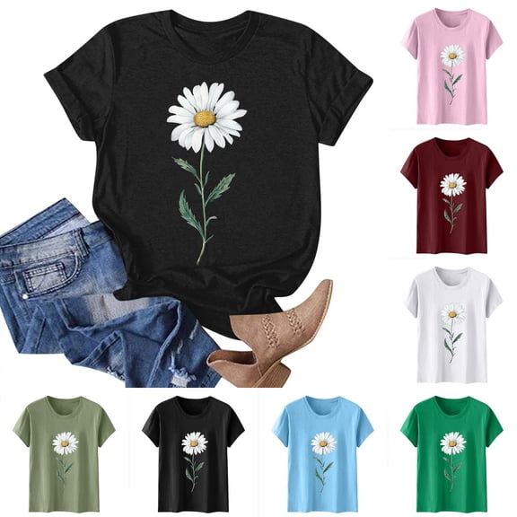 Ichuanyi Women's Flower T Shirts Cute Wildflower Graphic Tees Summer Casual Short Sleeve Tee Tops