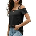 thumbnail image 5 of Ruyang Women's 2024 Spring/Summer New Solid Short Sleeved Double Camisole One Line Neck Top T Shirt Long Sleeve Rayon Tops for Women, 5 of 6