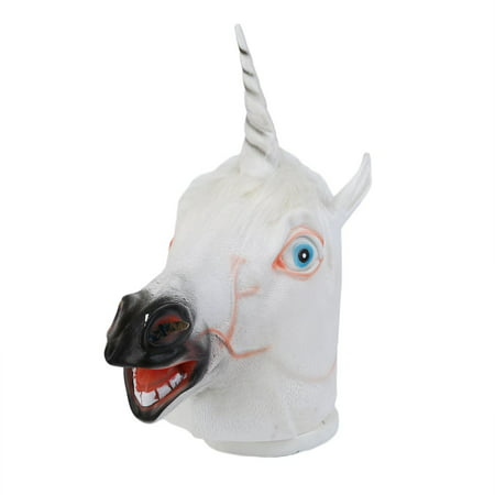 Funny Creative Halloween White Unicorn Horse Head Mask Latex for a Crazy Cosplay Party Costume Dress Mask