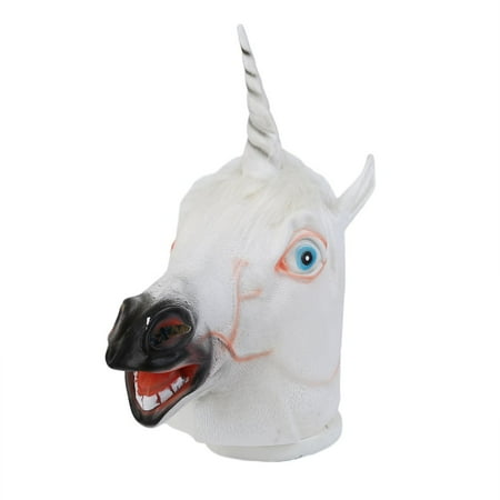 Crazy Heads (Funny Creative Halloween White Unicorn Horse Head Mask Latex for a Crazy Cosplay Party Costume Dress)