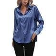 thumbnail image 1 of Innerwin Shirts Long Sleeve Ladies Tunic Tops Office Button Down Soft Blouse Blue XL, 1 of 4