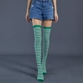 thumbnail image 3 of 1 Pair Striped Stockings Green White Contrast Color High Elasticity Anti-slip Over Knee Length Soft Breathable Holiday Christmas Stage Performance Party Long Thigh Socks, 3 of 7