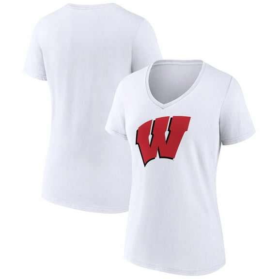 Women's White Wisconsin Badgers Team Logo V-Neck T-Shirt