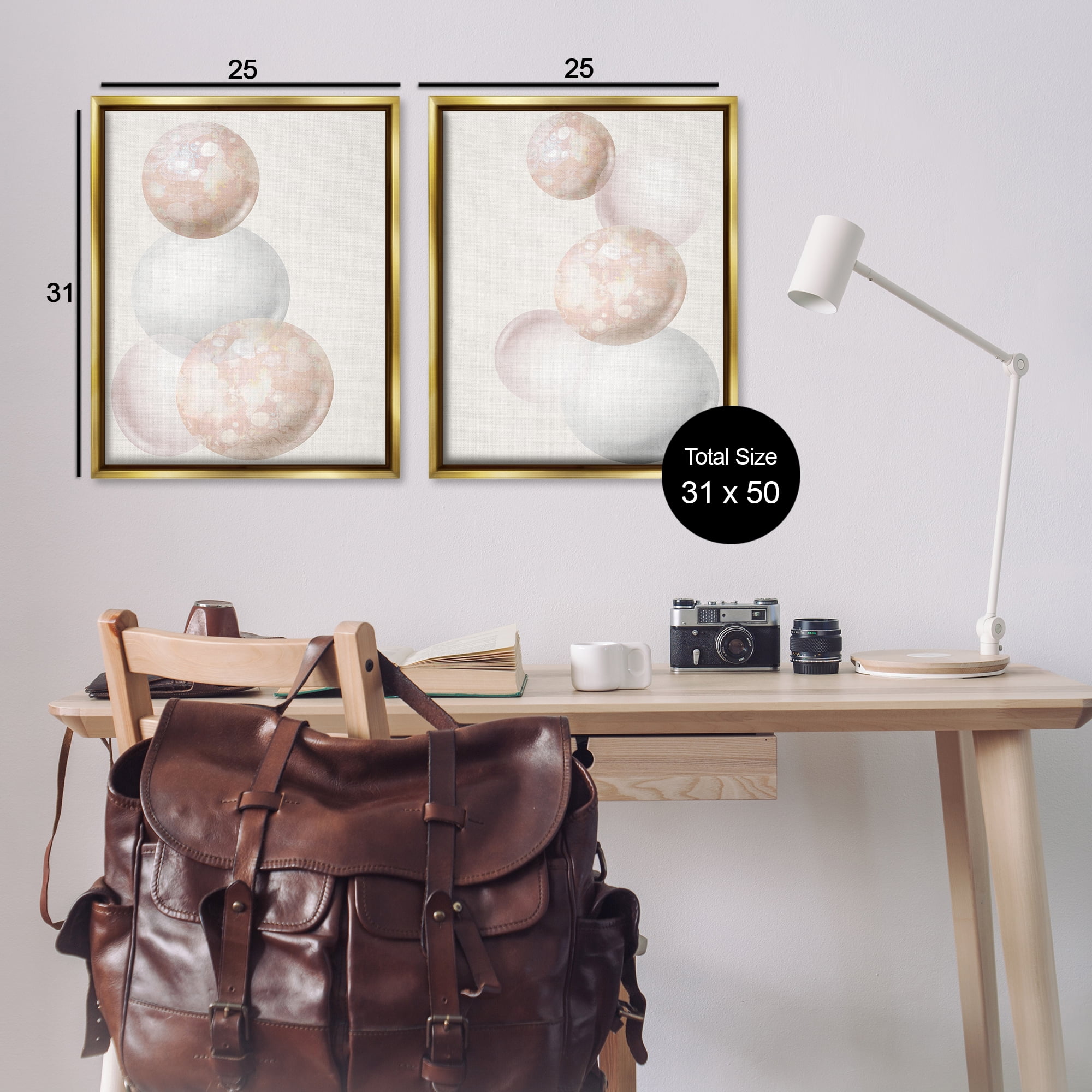 Stupell Industries Stacked Spheres Speckled Abstract Painting Gold Floater Framed Canvas Art Print Wall Art, 31 x 25, Set of 2