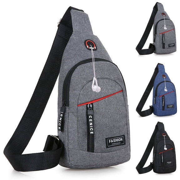 Stylago Women's Canvas Crossbody Sling Bags with Earphone Hole Trendy Small Chest Bag Backpack Mens Sports Hiking Shoulder Purse Blue
