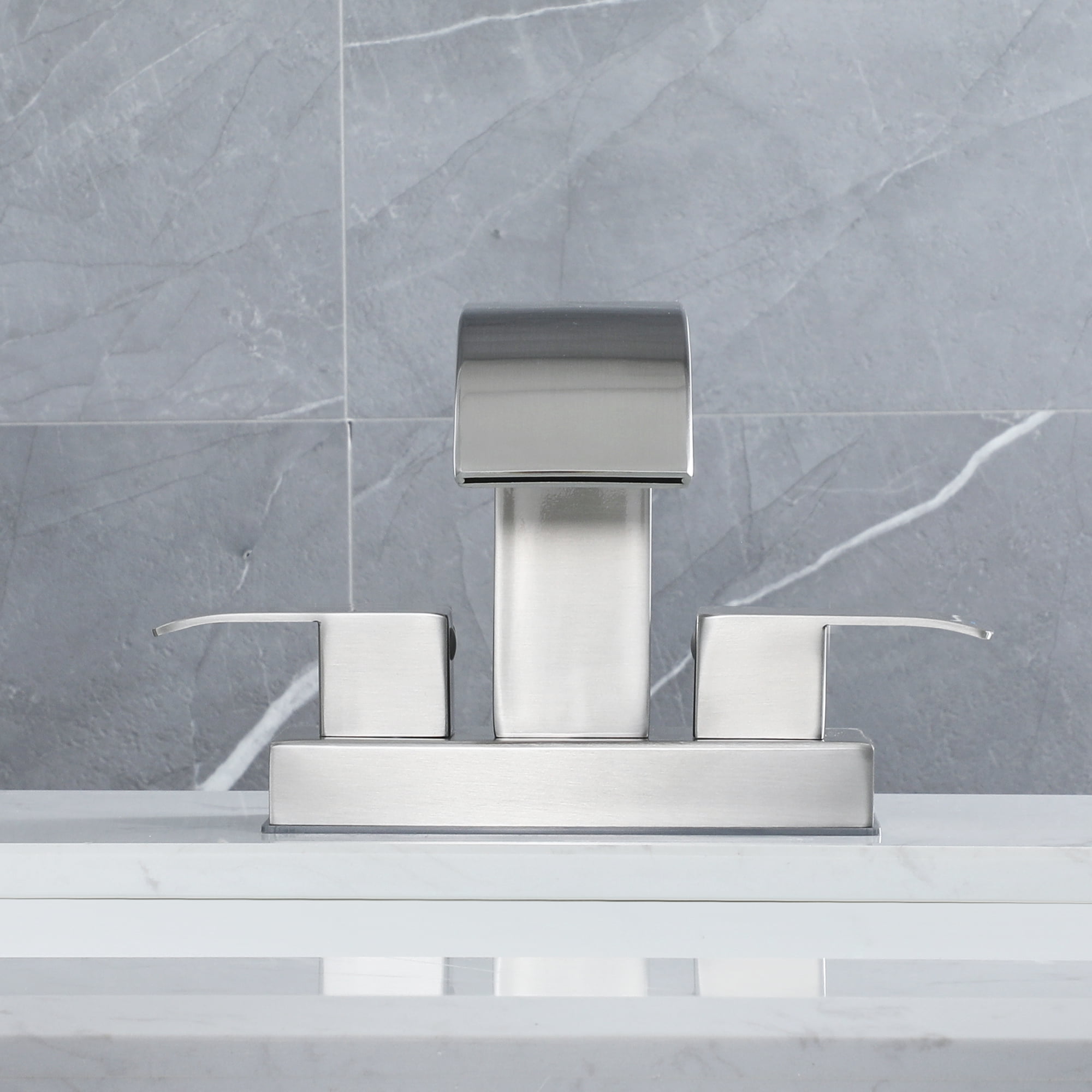 Waterfall Bathroom Faucet - 2 Handle 4 Inch Centerset Faucet for Lavatory Bathroom Sink, with cUPC Faucet Supply Line Hoses for Bathroom Restroom Vanity Lavatory, Brushed Nickel