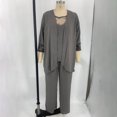 thumbnail image 3 of Alvivi Womens Chiffon Suit Straight Pants with Cardigan Tank Top Evening Event Wedding Guest Clothing Set Gray 5XL, 3 of 4