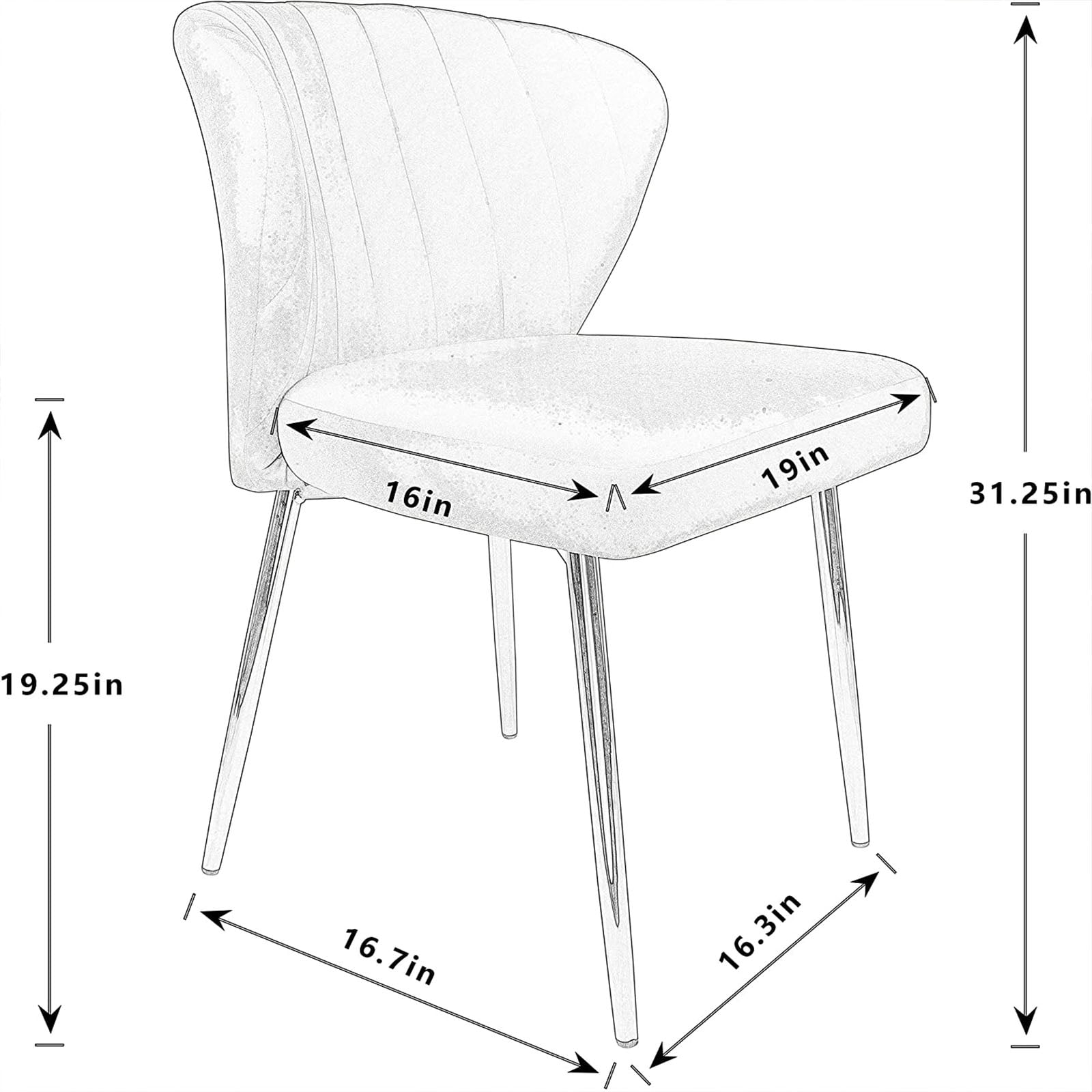 MOJAY Modern Velvet Dining Chair Set of 2 with Tufted Backrest and Golden Legs, Gray