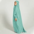 thumbnail image 4 of IBTOM CASTLE Kids Girls Long Sleeve Full Cover Hijab Kaftan Dubai Islamic Prayer Dress Abaya Muslim Hooded Robe Ramadan Clothing 6-7 Years Light Green, 4 of 8
