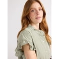thumbnail image 4 of Free Assembly Women's and Women's Plus Ruffle Trim Neck Top with Short Sleeves, Sizes XS-4X, 4 of 5