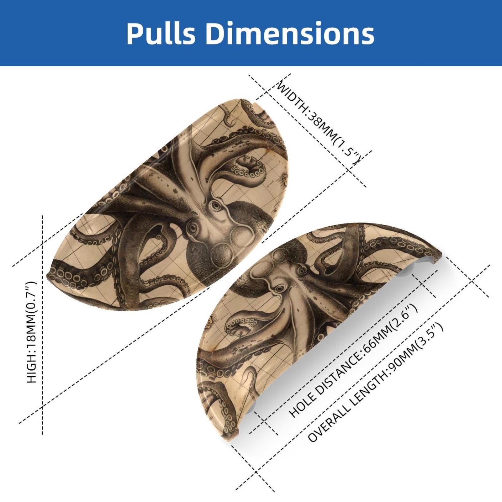 PhooArto 6 Pcs Cup Drawer Pulls, Vintage Map Octopus Pattern Shell Shape Handles Cabinet Knobs for Dresser Cupboard Closet Wardrobe with Screws