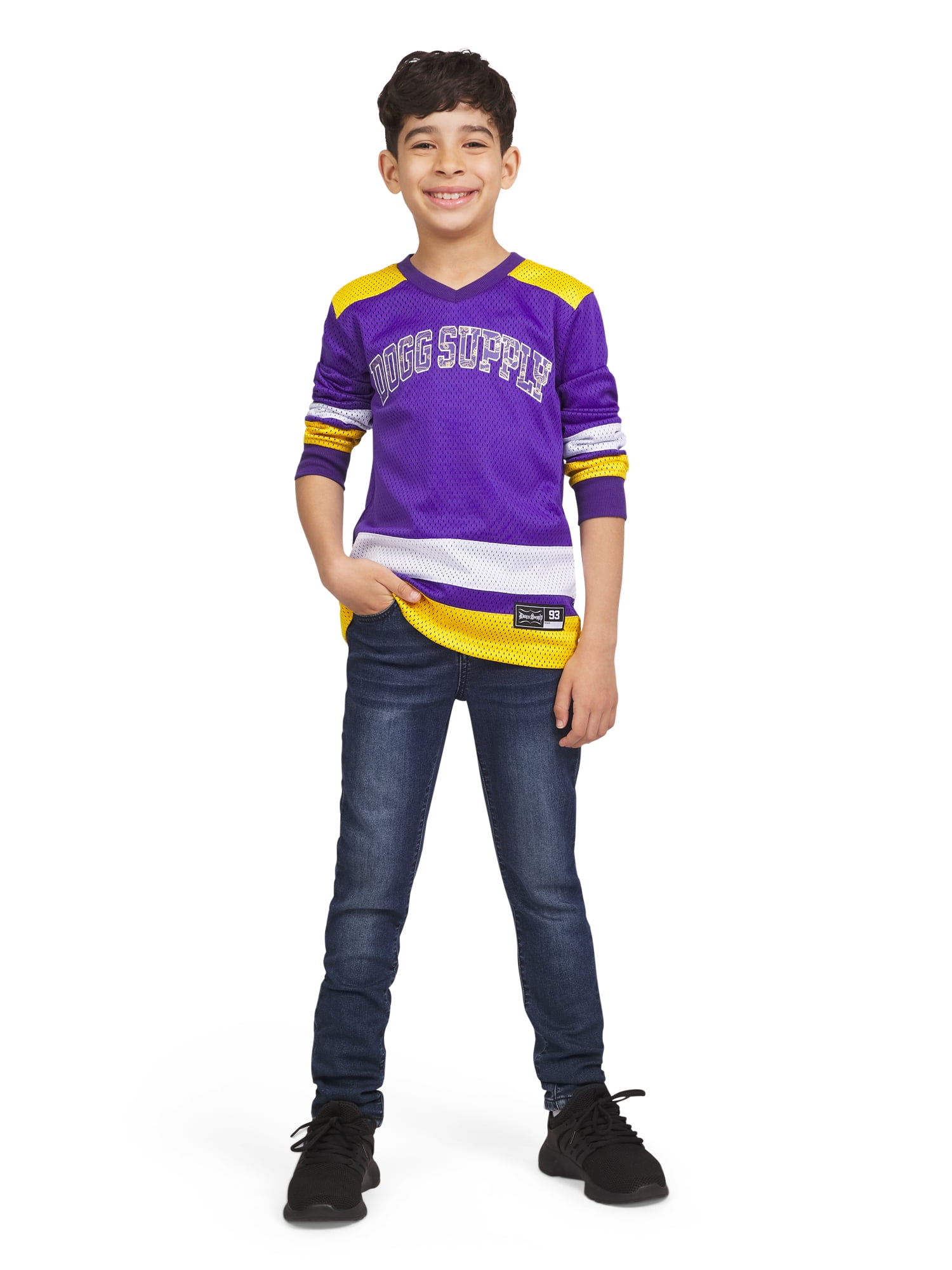 Dogg Supply by Snoop Dogg Boys' Long Sleeve V-Neck Mesh Hockey Jersey, Sizes 4-18