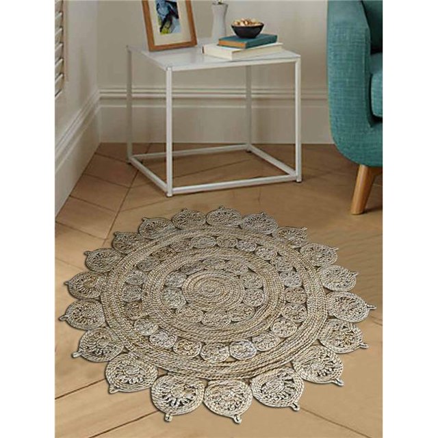 5 x 5 ft. Hand Woven Jute Oriental Eco-friendly Round Area Rug, Cream
