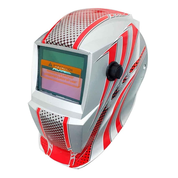 Careta Electronica Profesional Adir de Oscurecimiento Automatico para Soldar Gris con Franjas Rojas