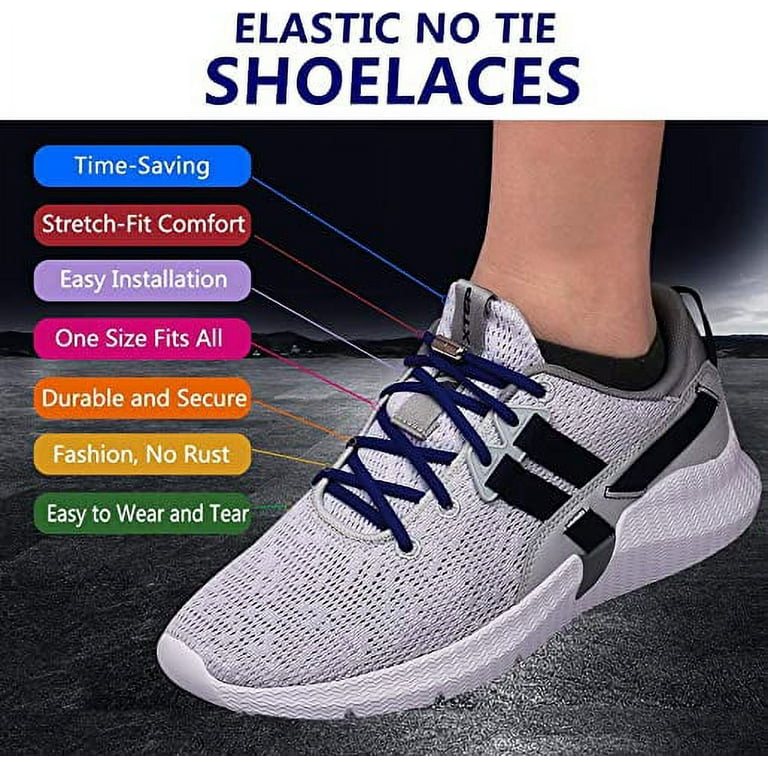 LOCK LACES (Elastic No Tie Shoe Laces) (Pack of 2) (Black-Blue) 