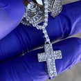 thumbnail image 4 of Real Solid 925 Sterling Silver Icy Pendant Praying Hands w/Dangling Rosary Cross, 4 of 15