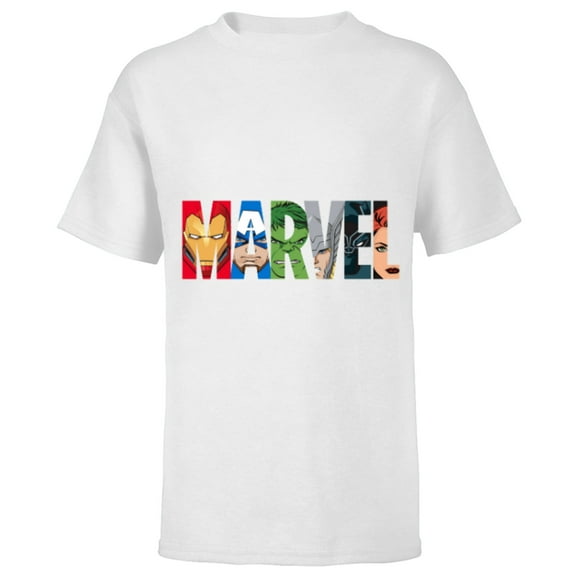 Marvel Logo Avengers Super Heroes - Short Sleeve T-Shirt for Kids - Customized-White