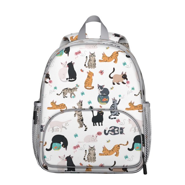 Funny Cat Print Student Backpack – Hand-Drawn Cat Graphic With Floral Cat Design And Minimalist Abstract Cat Art Pattern