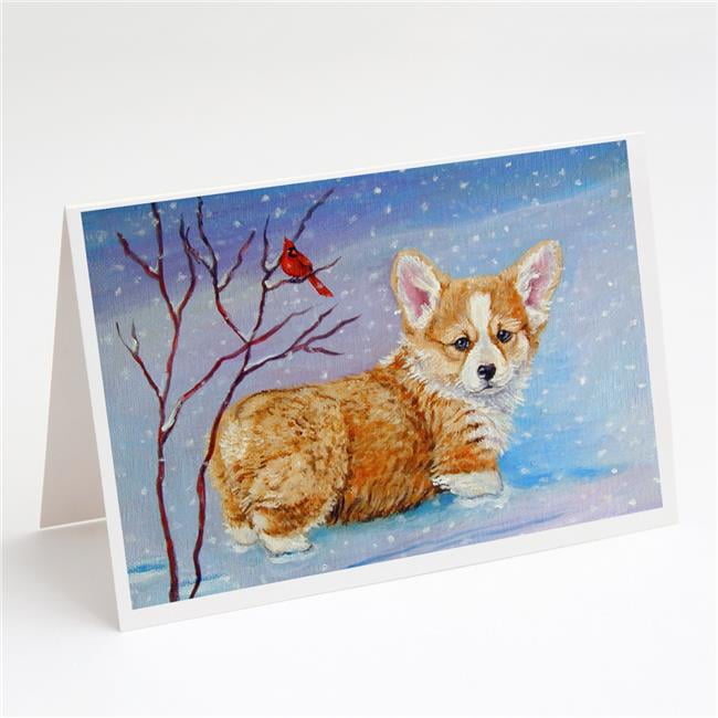 Corgi Pup Cartes de Vœux Cardinal des Neiges & Enveloppes - Lot de 8