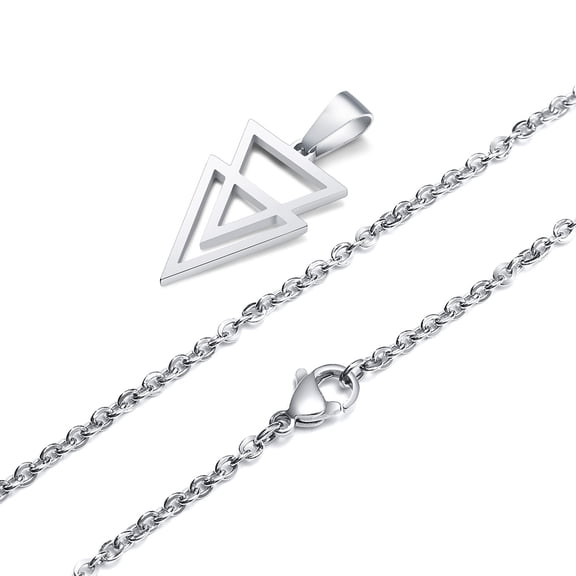 Men's Stainless Steel Hollow Double Triangle Necklaces,Waterproof Metal Geometric Pendant Collar with O Chain