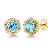 Gem Stone King 1.52 Ct Round Swiss Blue Topaz 18K Yellow Gold Plated Silver Earrings