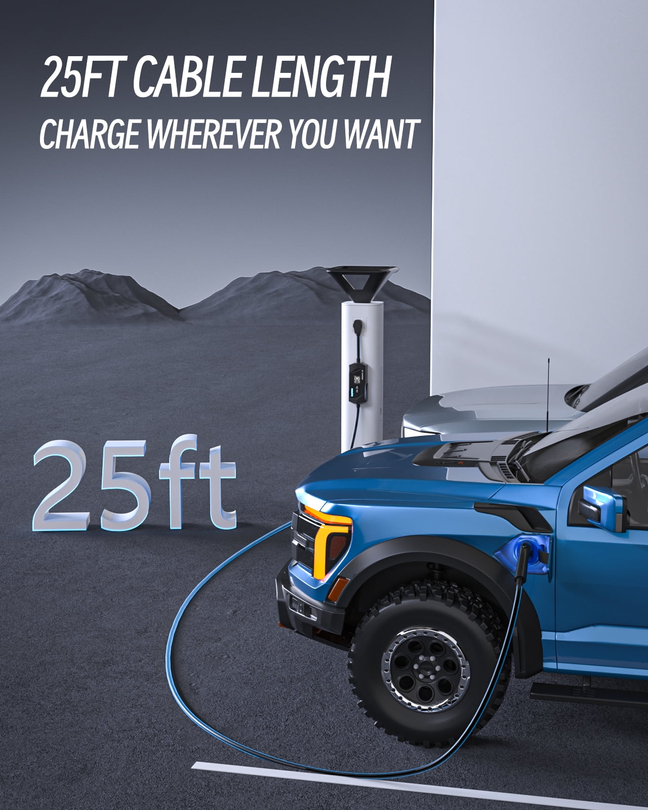 EVPEIWE Level 1/2 EV Charger 16A, 25ft, 110-240V Portable EV Charger with NEMA 14-50/NEMA 5-15 Plug