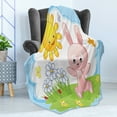 thumbnail image 4 of Children Soft Flannel Fleece Throw Blanket, Bunny Rabbit in Flower Garden with Happy Sun Lady Bugs and Butterfly Print, Cozy Plush for Indoor and Outdoor Use, 50" x 70", Multicolor, by Ambesonne, 4 of 5