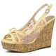 thumbnail image 1 of Sandalias De Cuña Tacones De Plataforma De Madera Lazo De Encaje Para Mujeres Beige Morado 40, 1 of 6
