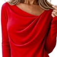 thumbnail image 7 of ClodeEU Women's Loose Cowl Neck Ruched Stretch Long Sleeve Blouse Shirt Top , Fall Casual Trendy Tops Red,Womens Plus XXL, 7 of 7