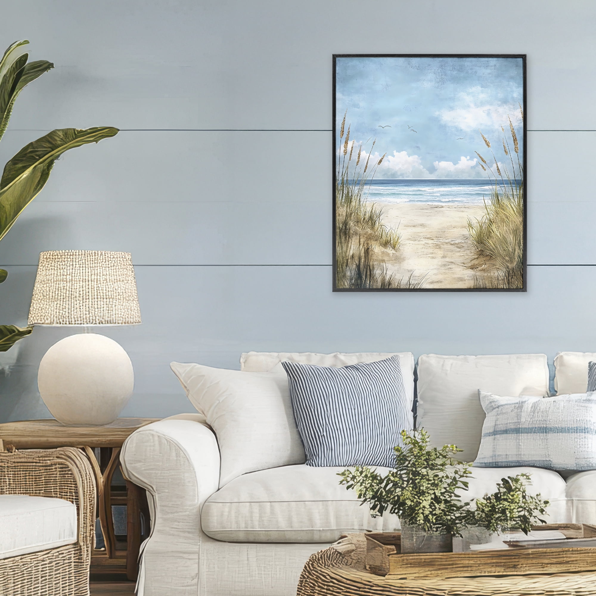 Stupell Industries Free Seagulls over Beach Dunes Black Framed Giclee Art, design by Creative Studio