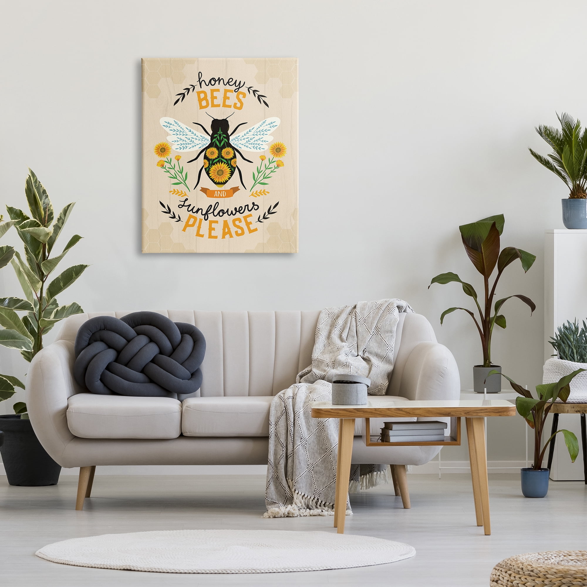 Stupell Industries Honey Bees Sunflowers Please Spring Garden Floral Phrase, 30 x 40, Designed by Louise Allen