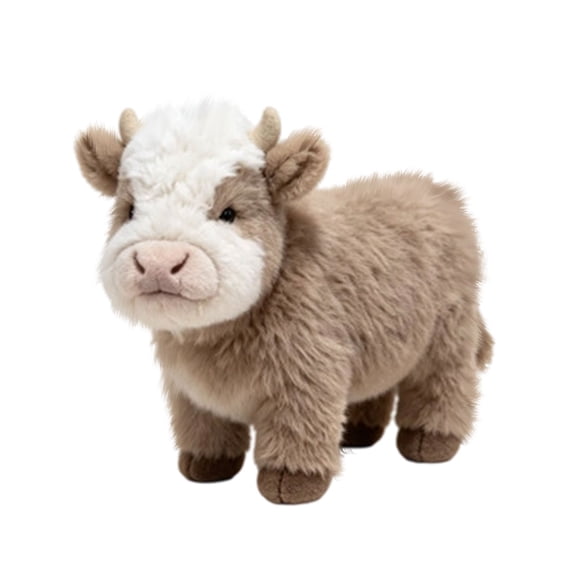 Plumora Adorable Plush Stuffed Animal Toy - Highland Cow with White Face, Cuddly Plushies for Farm Themed Play, Great Kids Toys for Toddlers