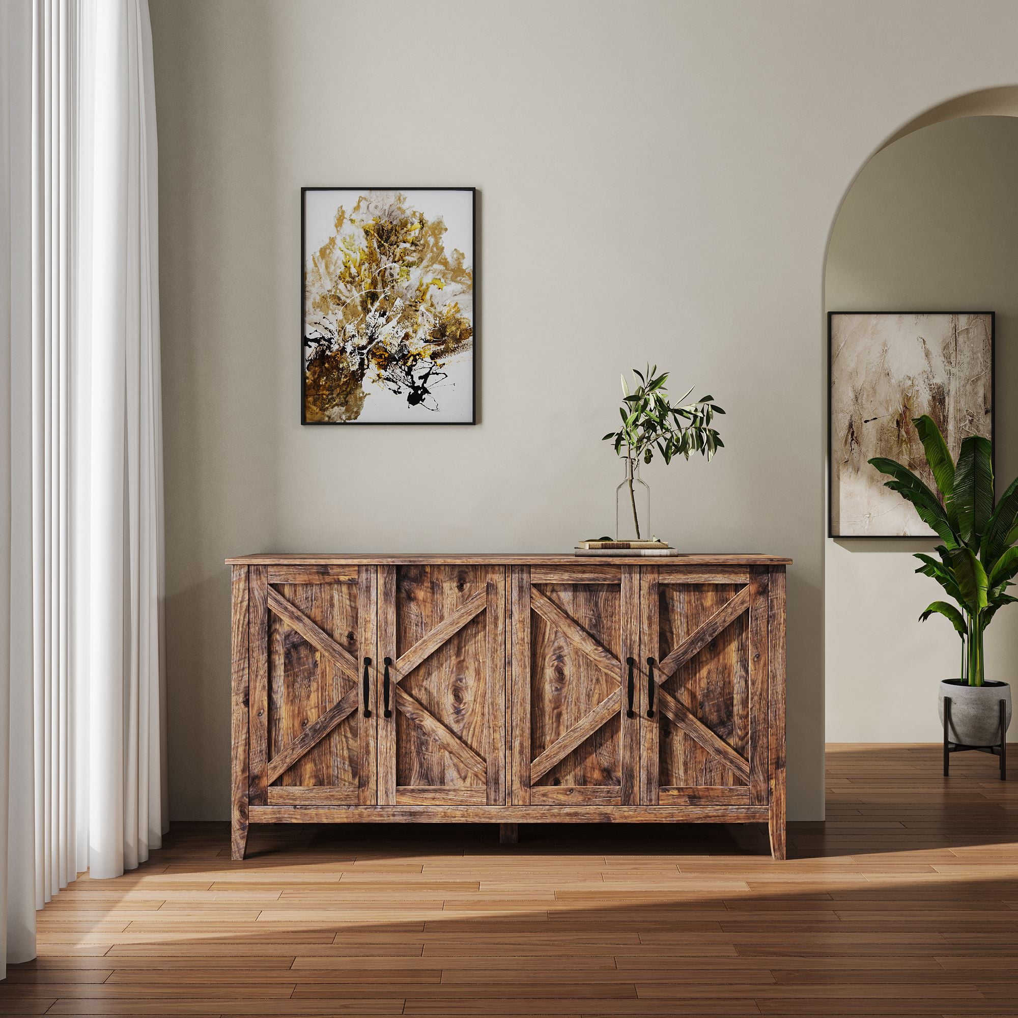 Aukfa Storage Cabinet,Freestanding Sideboard Cabinet with 4 Doors for Living Room - Brown