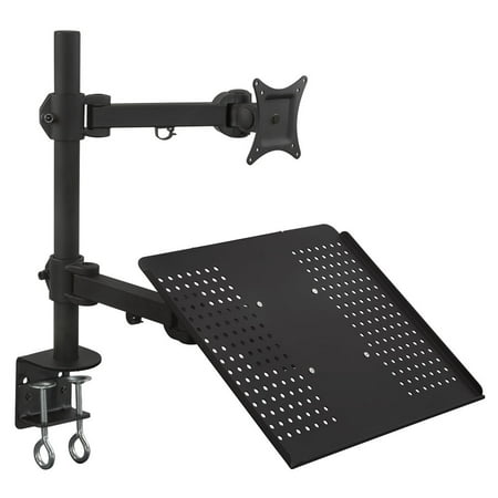 Mount-It! MI-3352LTMN Laptop Desk Stand and Monitor Mount, Full Motion Height Adjustable Holder, Fits up to 17 Inch Notebooks, VESA 75, 100 Compatible with 22, 23, 24, 27 inch Screens, Carries 44