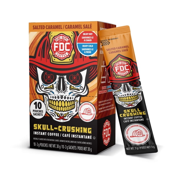 Fire Department Coffee, Salted Caramel Skull-Crushing Instant Coffee Packets, Pack of 10