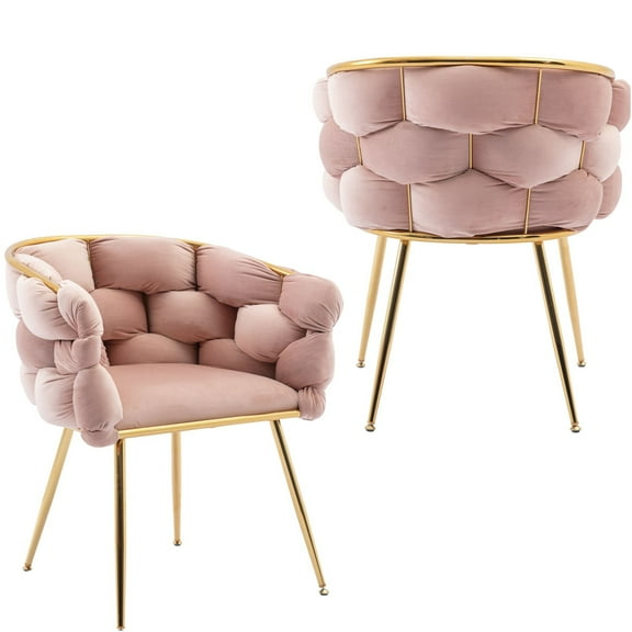 JERFIT Velvet Accent Chair Set of 2, Pink Upholstered Lounge Sofa Chair for Living Room, Bedroom, Dressing Table, Modern Club Side Chair with Gold Metal Legs
