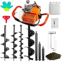 PRIJESSE 72cc Post Hole Digger 2-Stroke Petrol Gas Powered Earth Digger with 3 Extension Rods（8" 12" & 20"）   3 Auger Drill Bits (4" 6" & 8") for Farm Garden Plant