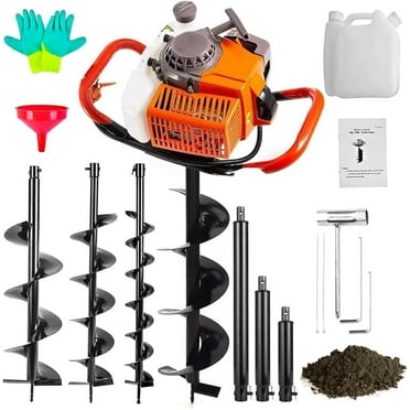PRIJESSE 72cc Post Hole Digger 2-Stroke Petrol Gas Powered Earth Digger with 3 Extension Rods（8" 12" & 20"）   3 Auger Drill Bits (4" 6" & 8") for Farm Garden Plant