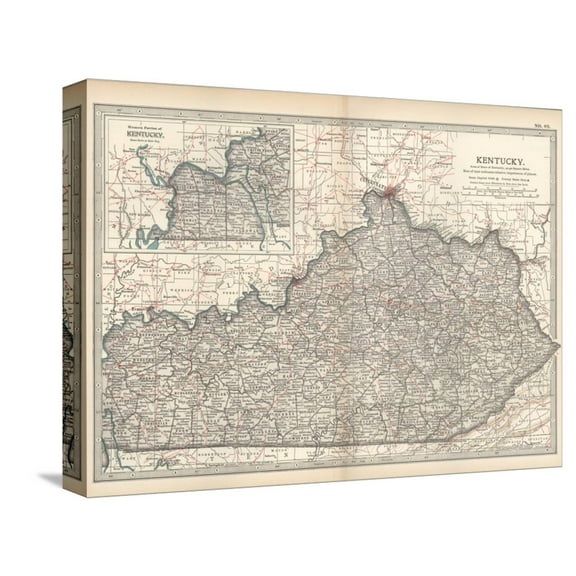 Art.com Plate 82. Map of Kentucky. United States Stretched Canvas Print Wall Art by Encyclopaedia Britannica, 16" x 12"