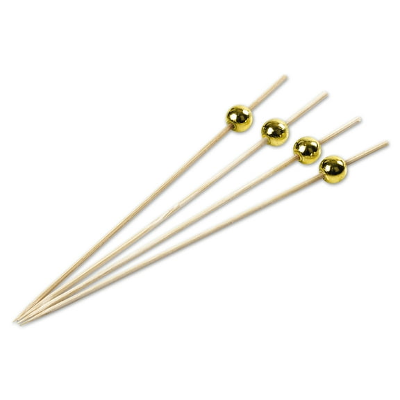 Koyal Wholesale Natural Bamboo Drink Stirrer Cocktail Picks, 5-Inch with Gold Pearl Bead, Toothpicks, 1000 Pack