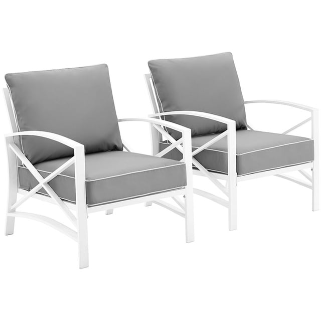 Crosley Fauteuil de Patio Kaplan Gris et Blanc (Ensemble de 2)
