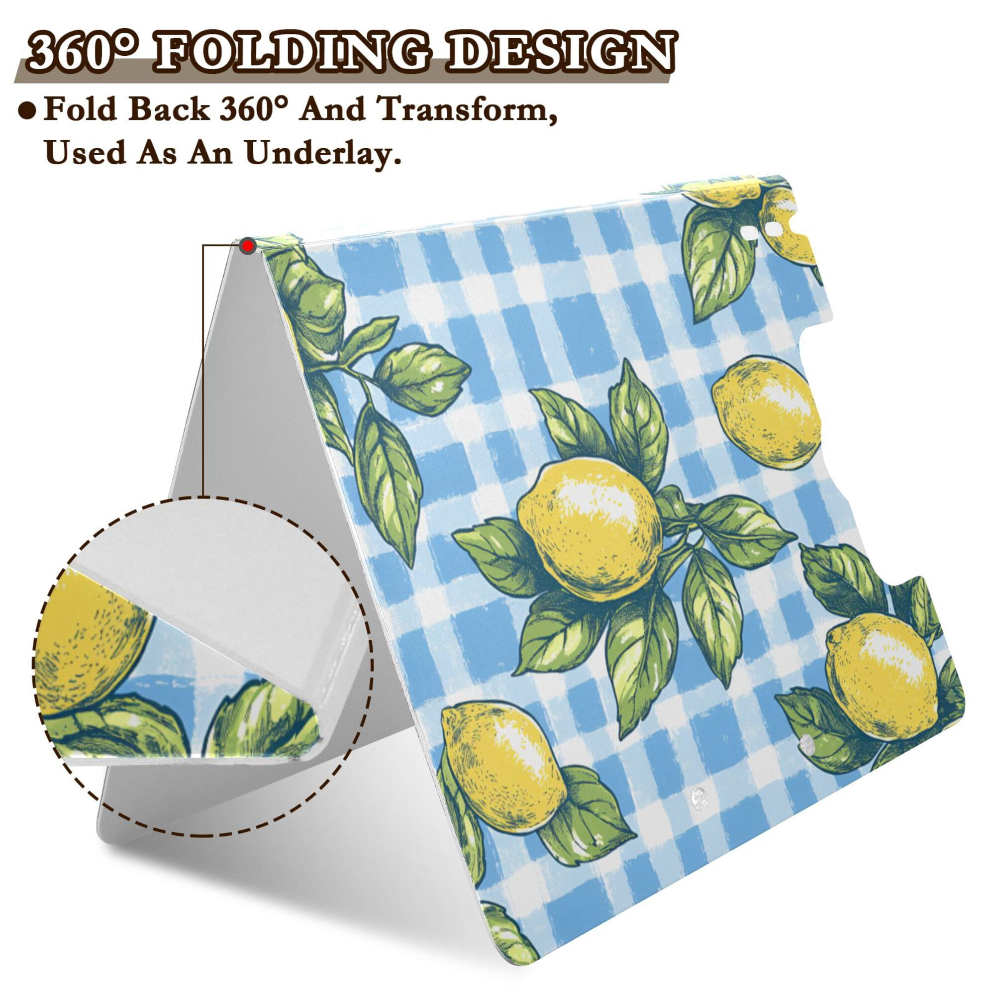 FORMRS A4 Clipboard Folder with Pen Holder Horizontal Foldable School Office Binder, Cartoon Plaid Lemon